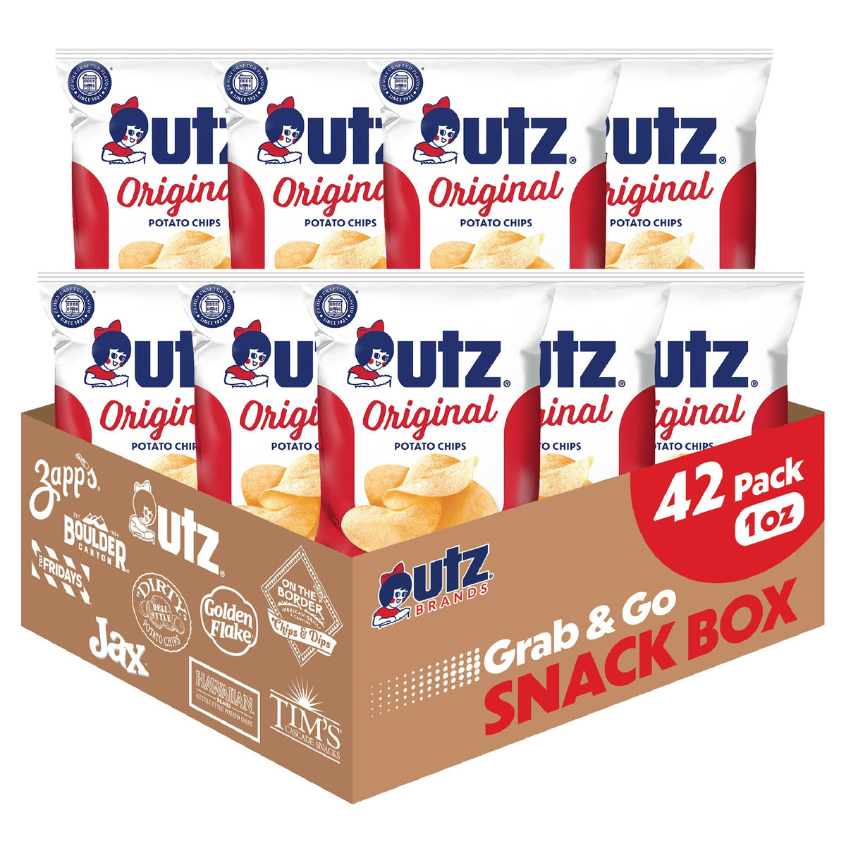 Utz Original Potato Chips 1 oz bag closeup showing crispy texture for snacking