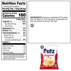 Utz Original potato chips 1 oz bag, crisp view ideal for quick on-the-go crunch