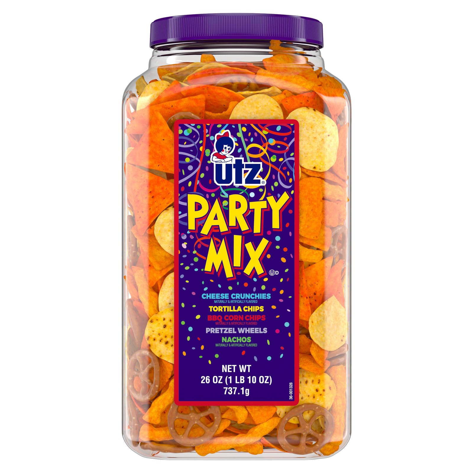 Utz Party Mix Barrel bowl-serve with shareable crunchy snacks