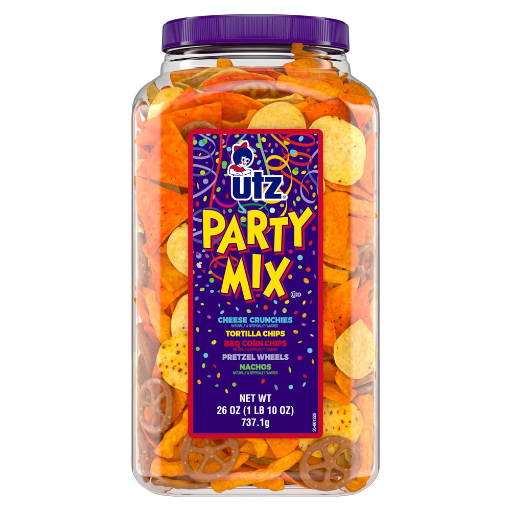 Utz Party Mix Barrel bowl-serve with shareable crunchy snacks