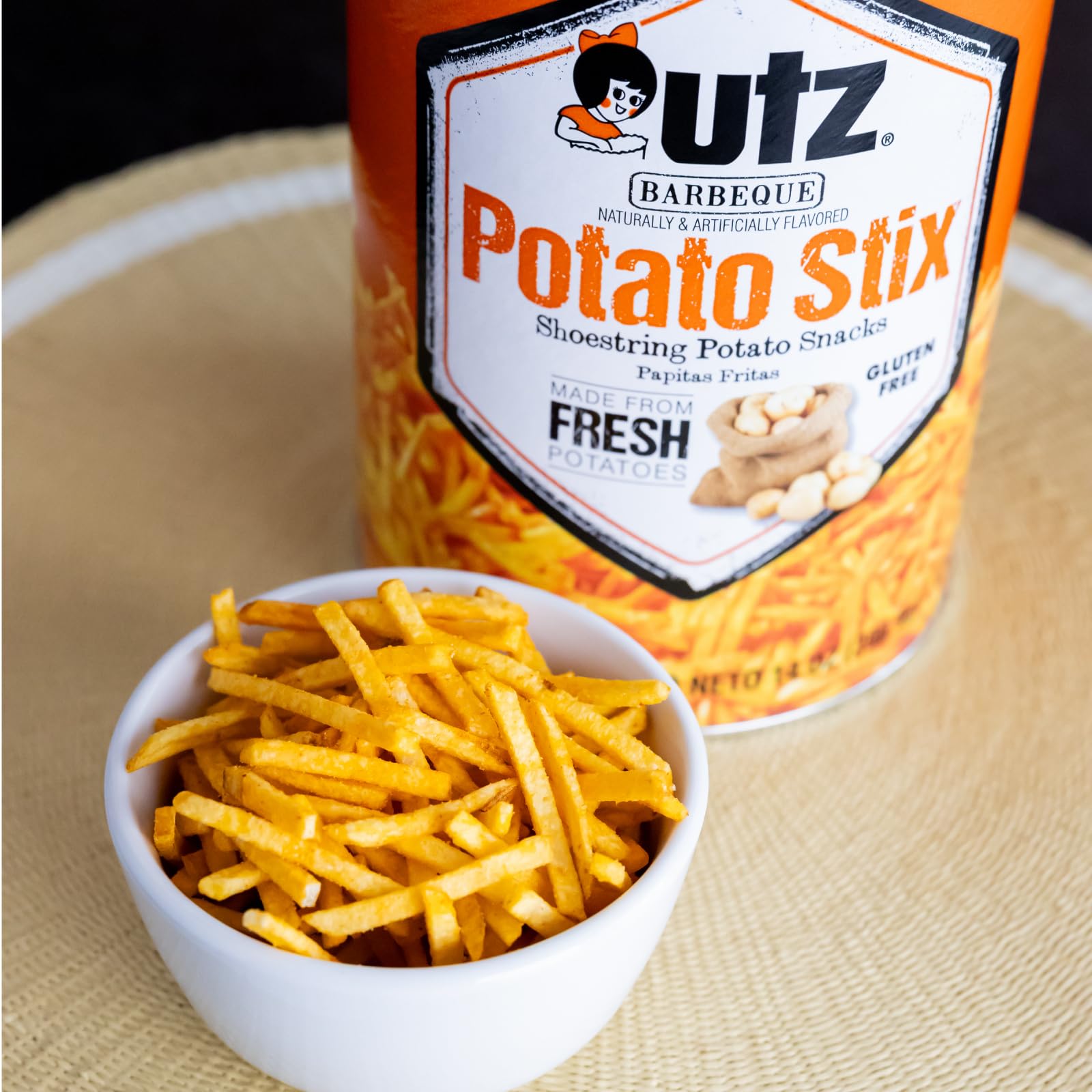 Utz Potato Stix BBQ nutrition label close-up, no trans fats