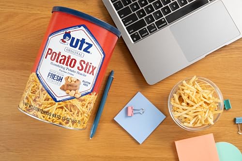 Utz Potato Stix Original on a shelf showing compact packaging.