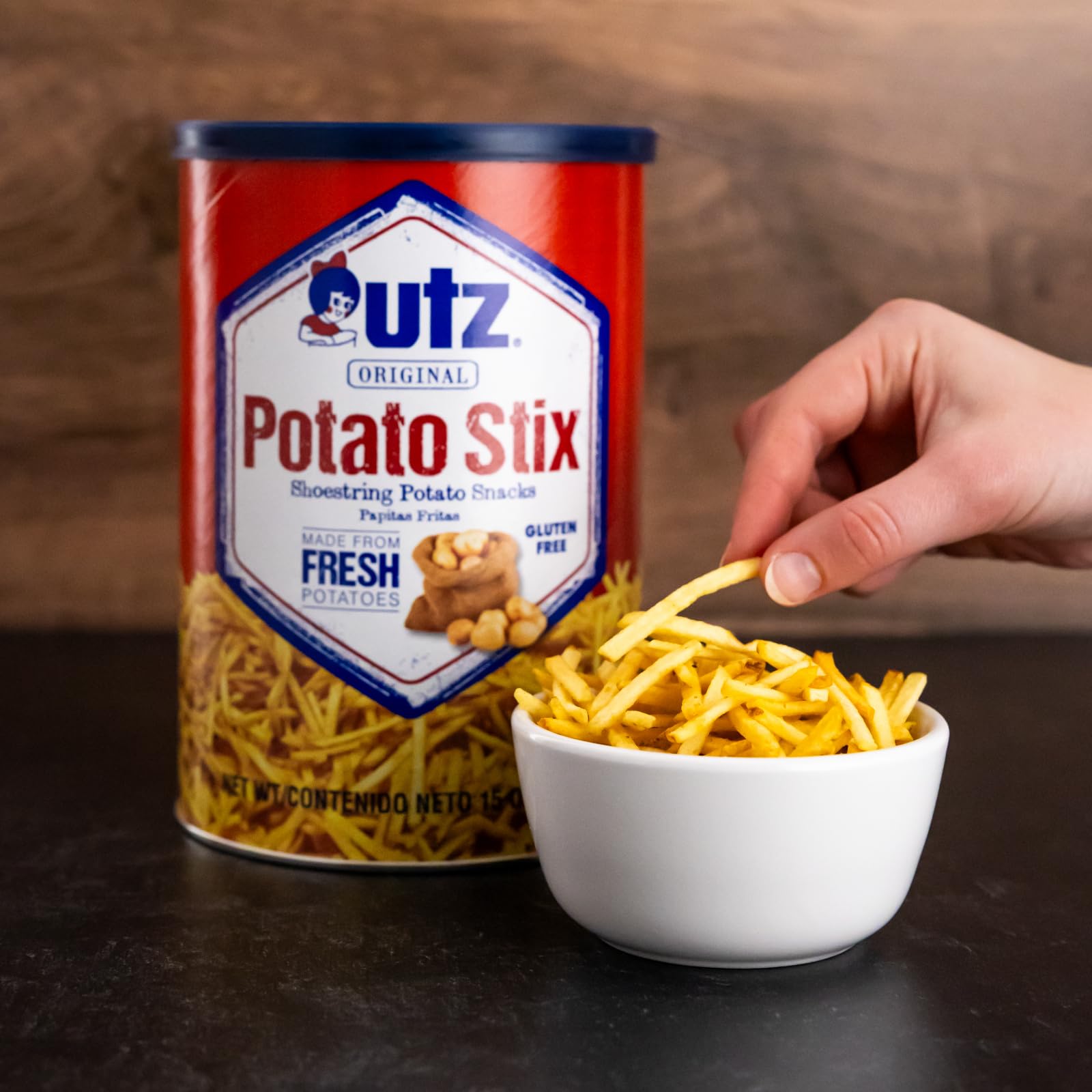 Utz Potato Stix Original party snack ready for a platter.