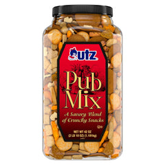 Utz Pub Mix front barrel view highlighting 42 oz size for parties and shared snacking