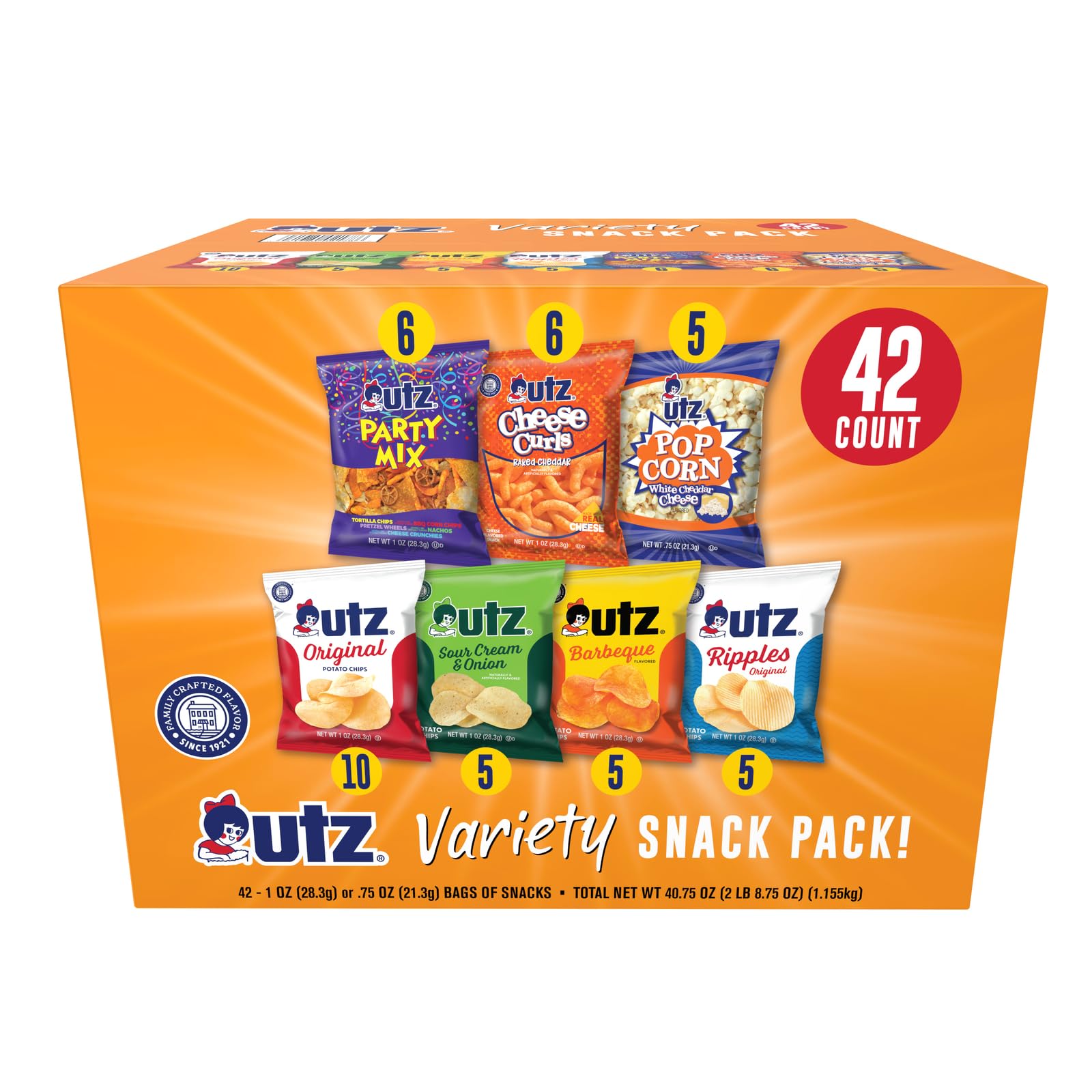 Utz Snack Variety Box front view for convenient office and on-the-go snacking.