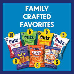 Utz Snack Variety Box showing mixed chips layout ideal for sharing.