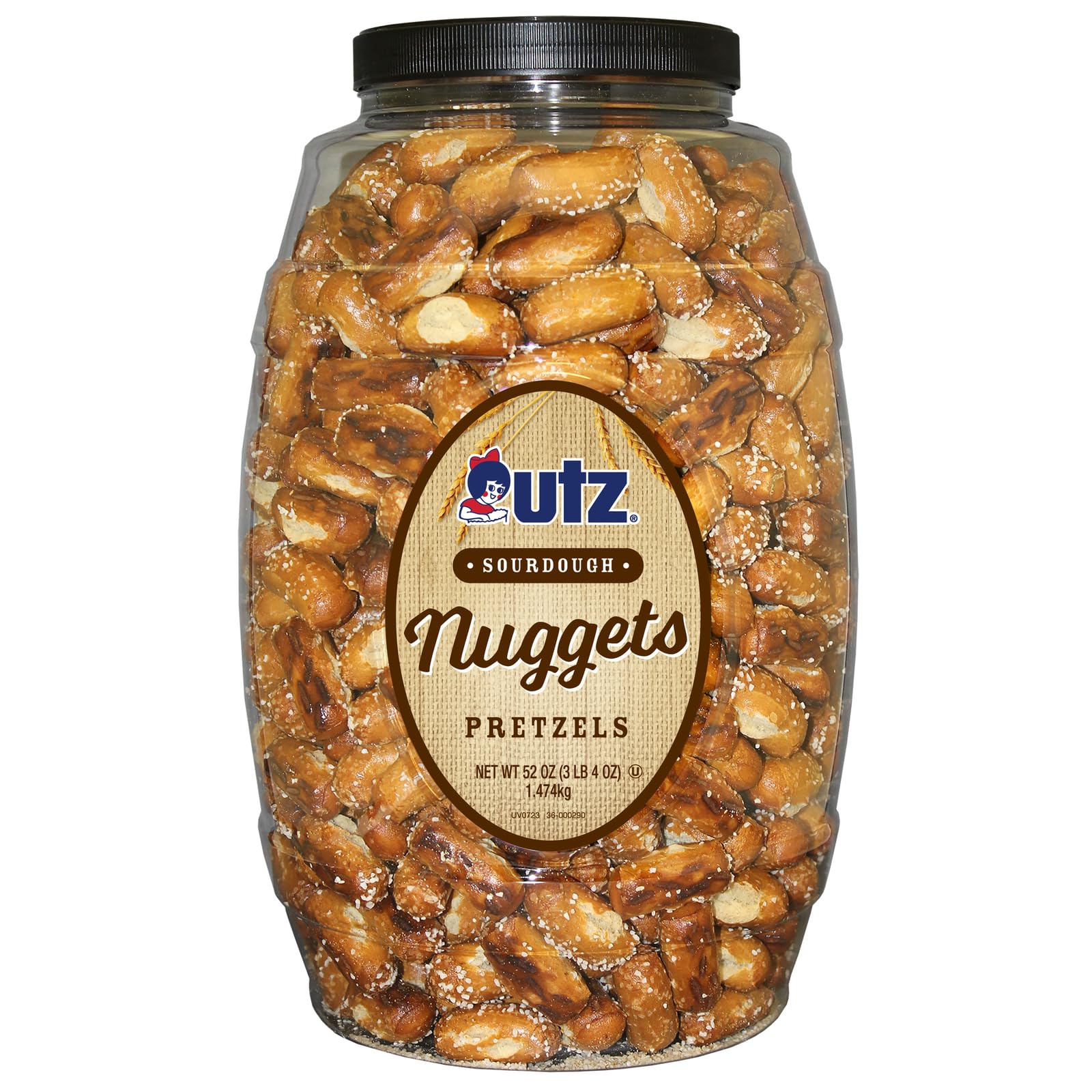 Utz Sourdough Nuggets in a 52 oz barrel showcase bite-size crunch and classic flavor.