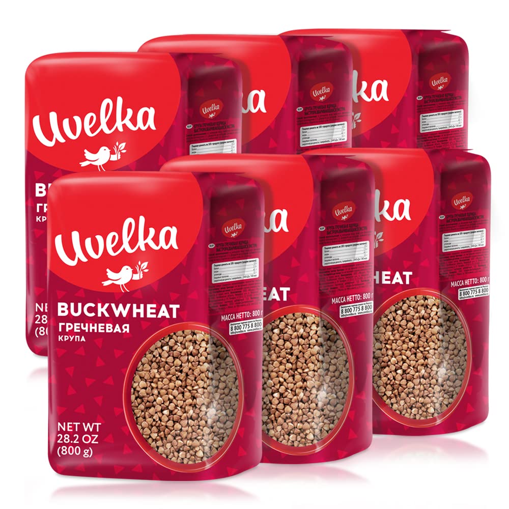 Uvelka buckwheat groats 800g pack-6 shown for convenient six-pack meals