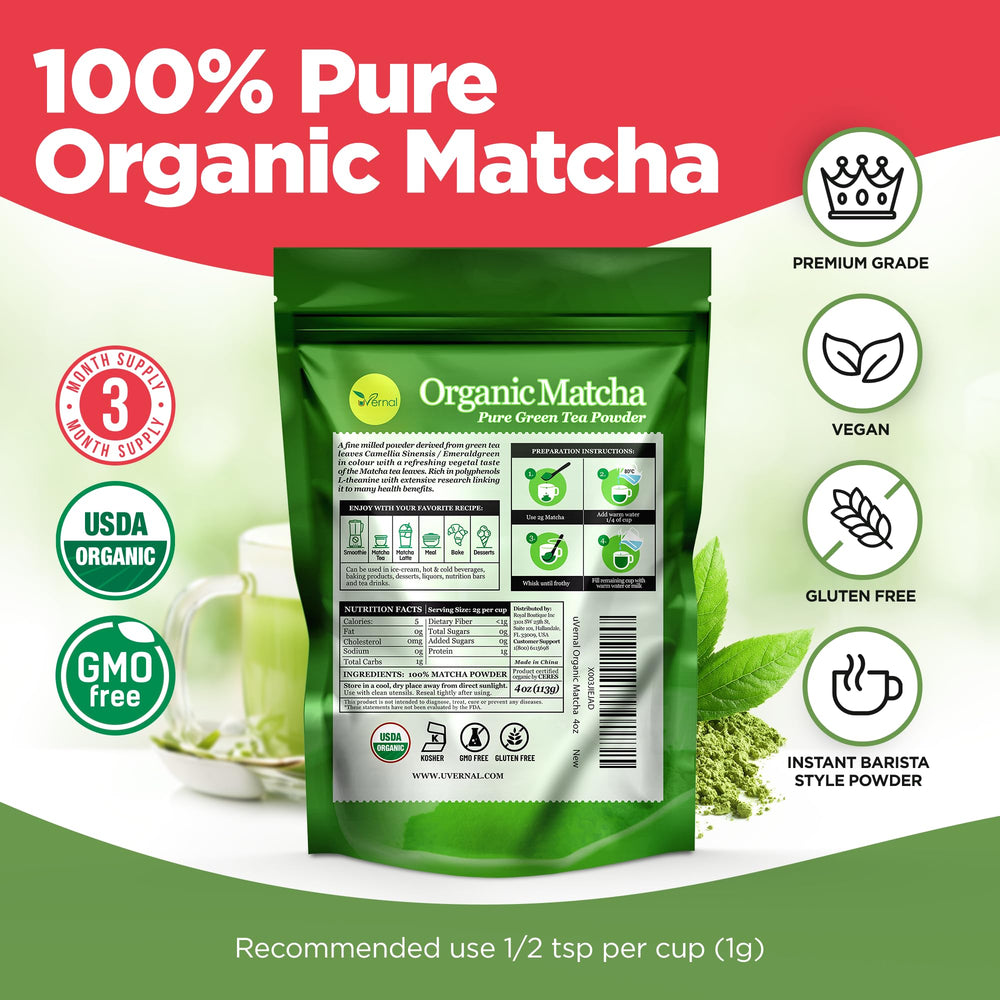 Uvernal matcha powder scoop ready for quick, flavorful drinks.