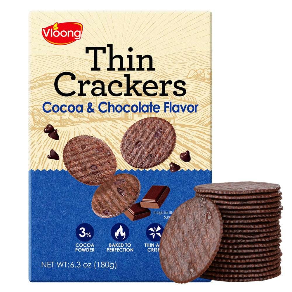 V-LOONG Ultra-Thin Cocoa Crackers with melted chips — crisp bite and chocolate pockets
