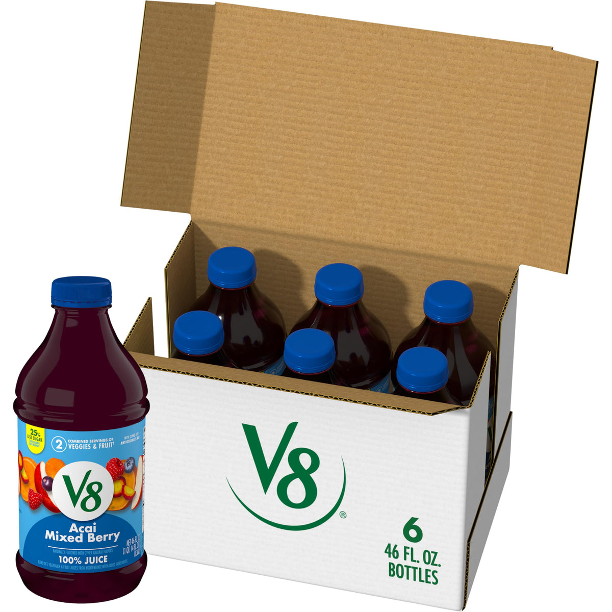 V8 Acai Mixed Berry juice bottle in a six-pack for easy daily hydration