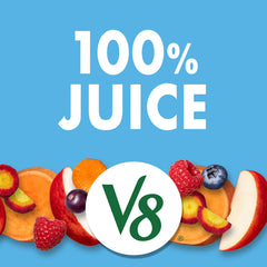 V8 Acai Mixed Berry bottle with glass ready to enjoy