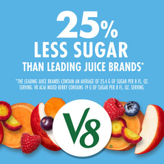 Close-up of V8 Acai Mixed Berry label detailing ingredients