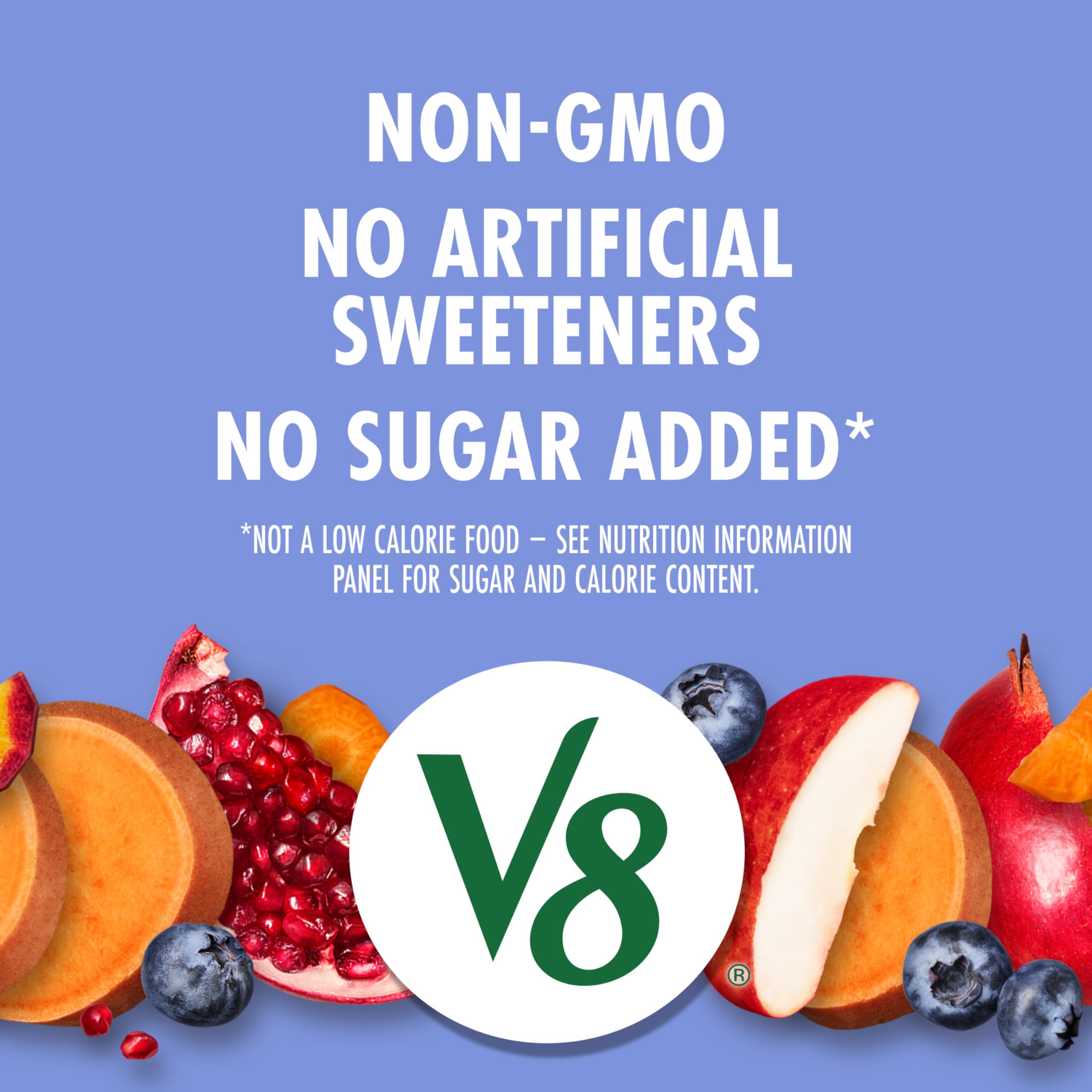 V8 Blends nutrition label highlighting Vitamin A and C antioxidants and zinc.