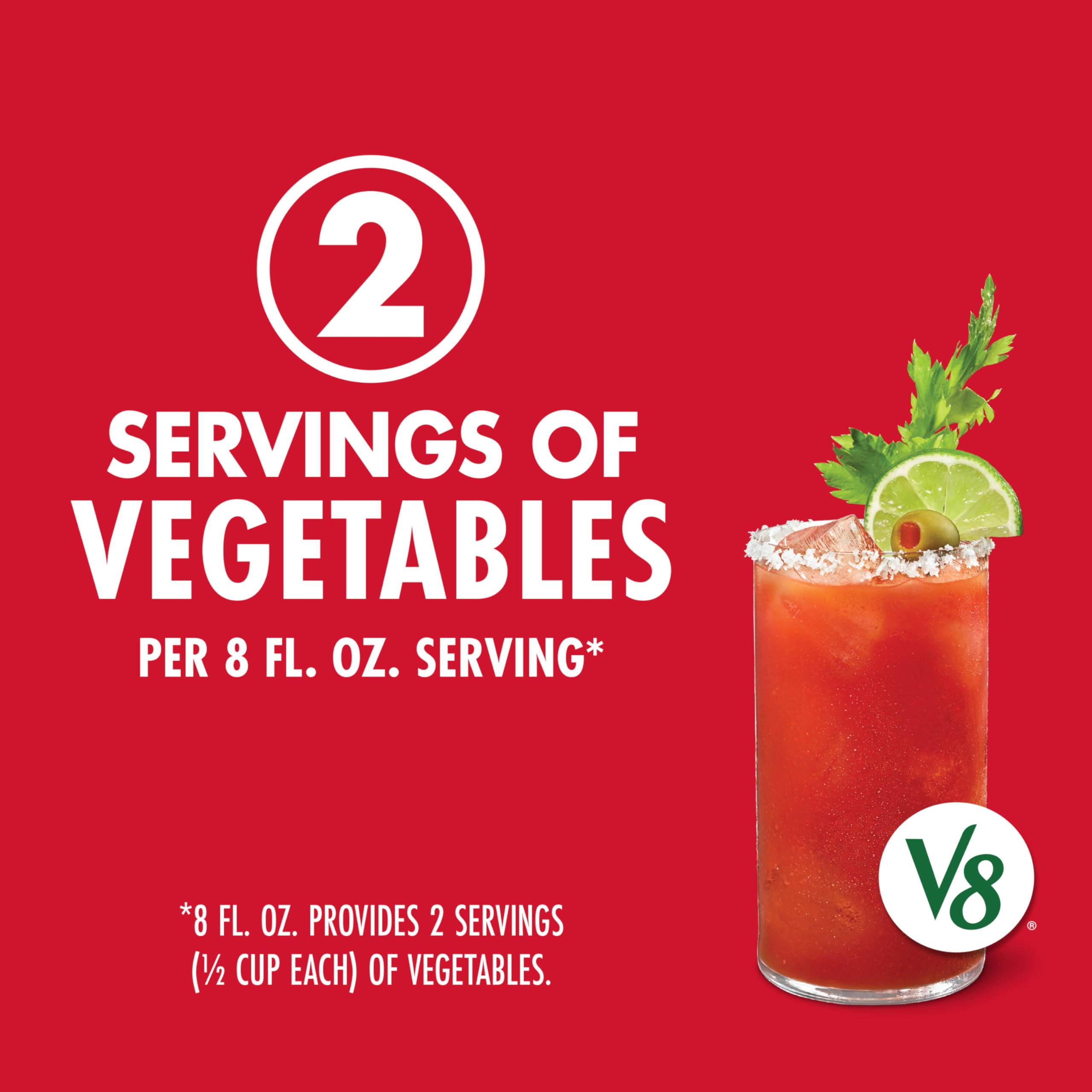V8 Bloody Mary Mix pour glass demonstrates easy cocktail preparation.