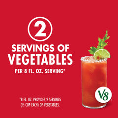 V8 Bloody Mary Mix pour glass demonstrates easy cocktail preparation.