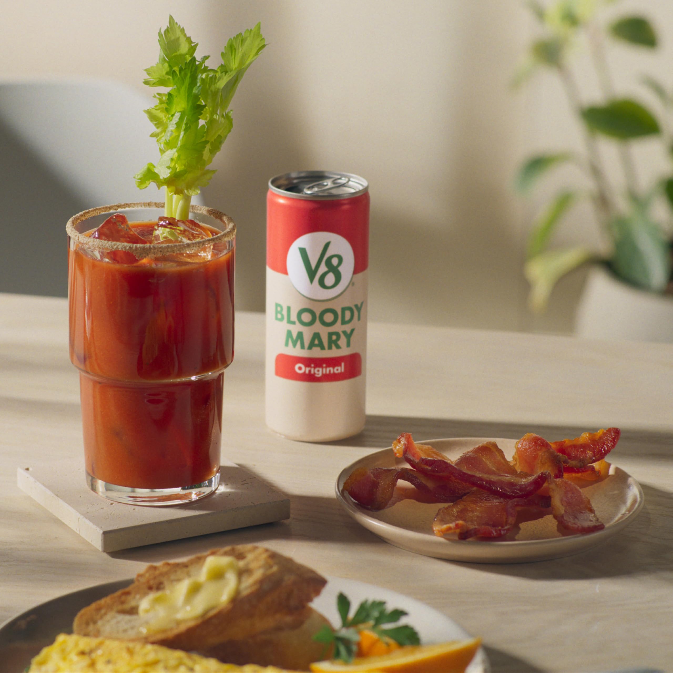 V8 Bloody Mary Mix spice blend close-up suggests bold flavor.