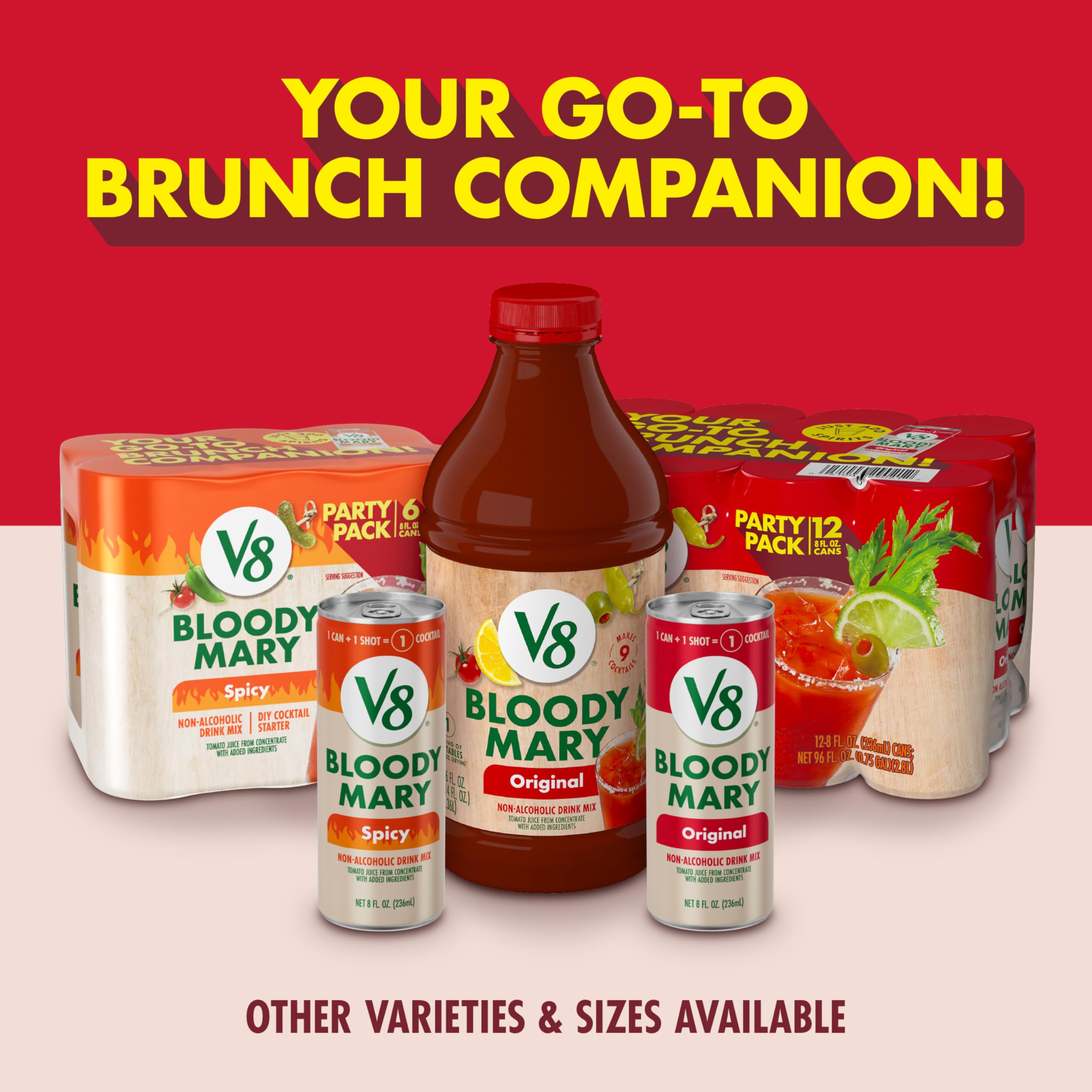 V8 Bloody Mary Mix storage image shows pantry-ready cans.