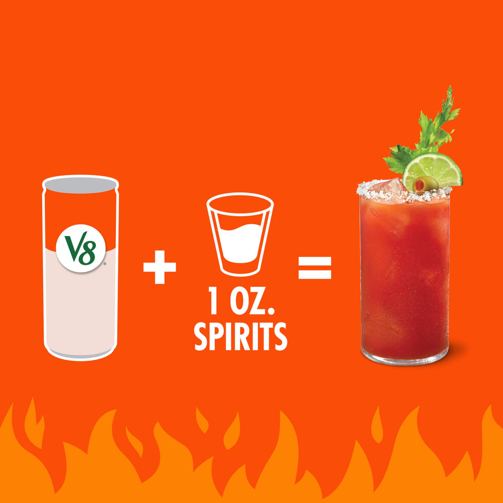 V8 Bloody Mary Spicy Mix brunch table setup with friends and varied drinks.