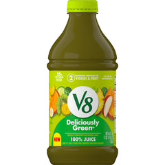 V8 Deliciously Green bottle front view, ideal for a quick veggie breakfast.
