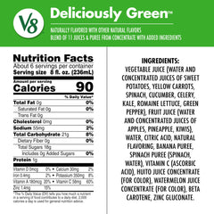 V8 Deliciously Green being poured into a glass for a refreshing snack.