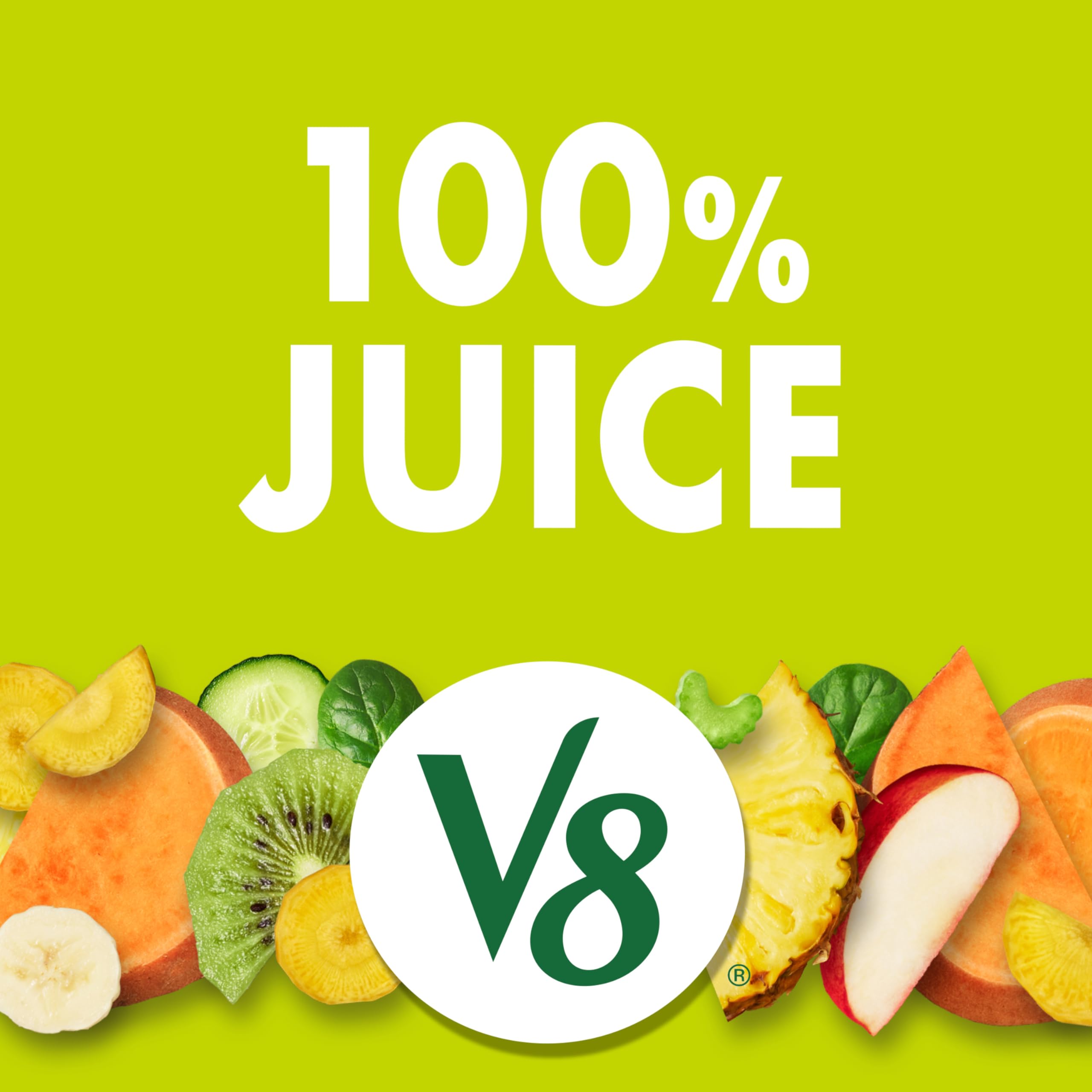 Ingredients blend of cucumber, celery, spinach, and fruit in V8.