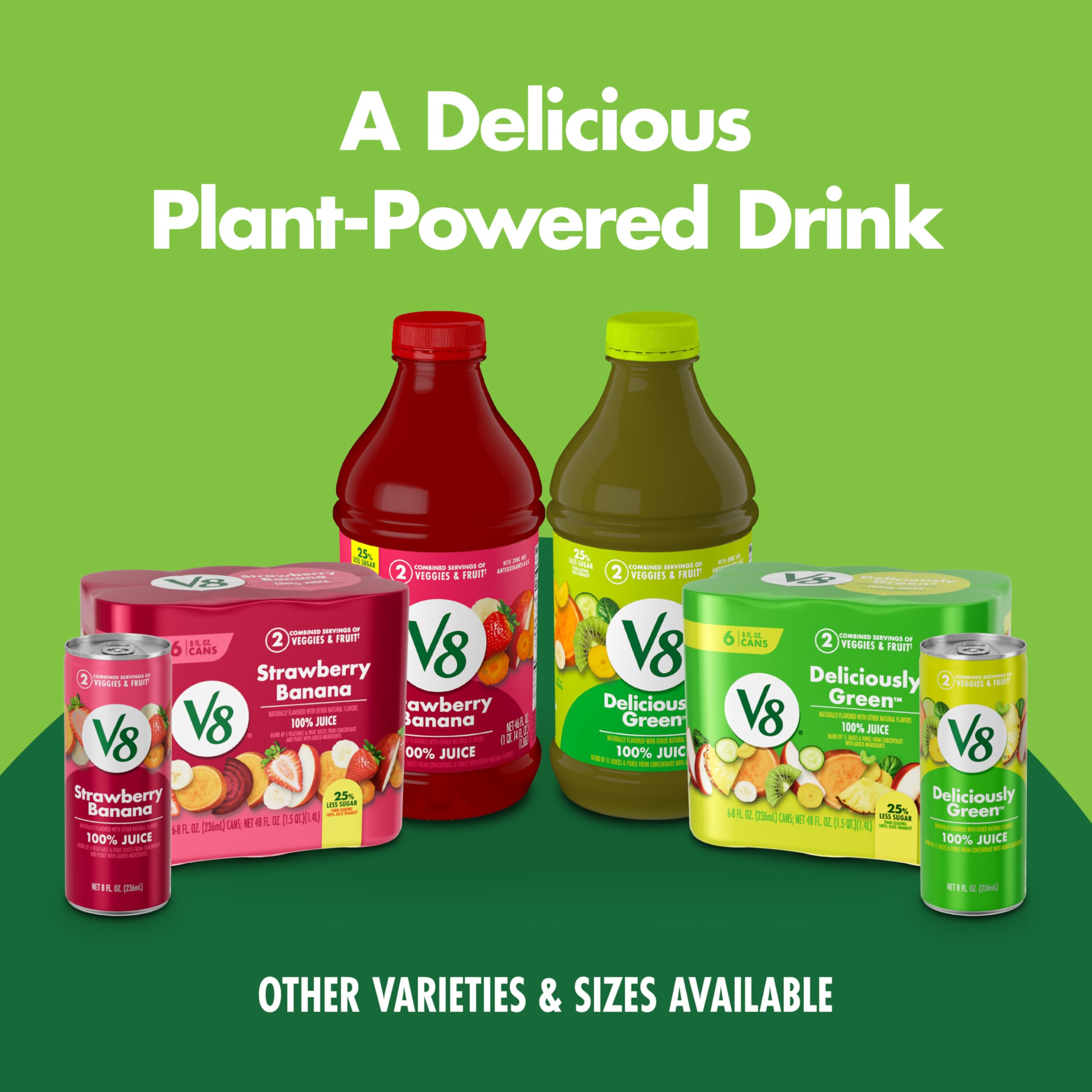V8 Deliciously Green on-shelf six-pack packaging signals a quick, wholesome choice