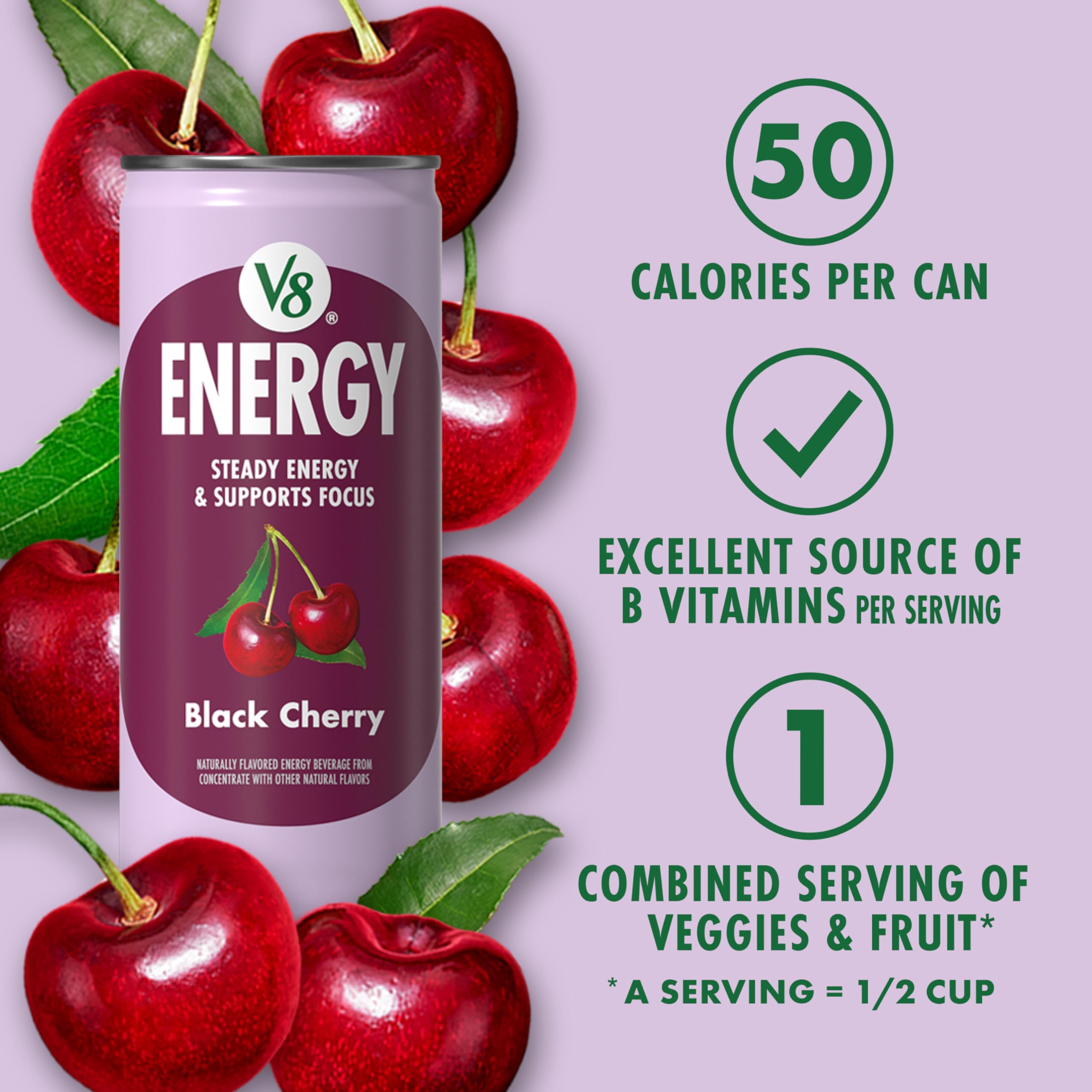 V8 Energy Black Cherry pour into glass for mocktail inspiration.