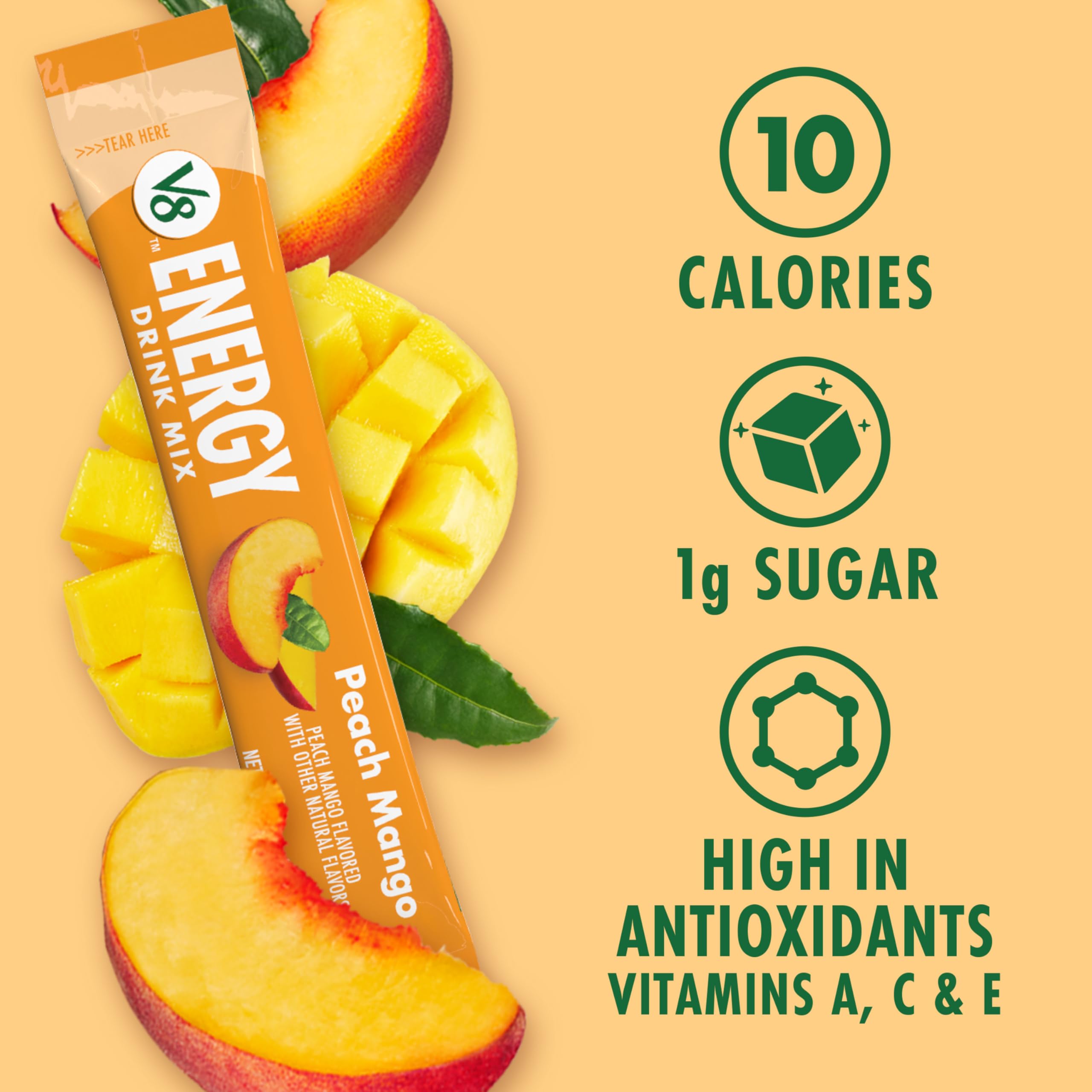 V8 Energy caffeine sources from tea highlight natural energy support.