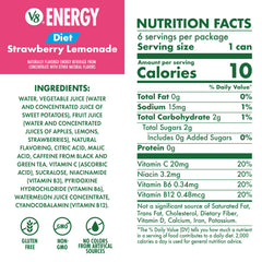 V8 Energy Diet Strawberry Lemonade can back label with caffeine and nutrition details