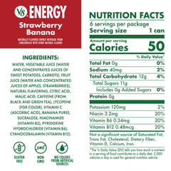 V8 +ENERGY bottle label shows blended vegetables and fruits for daily vitality