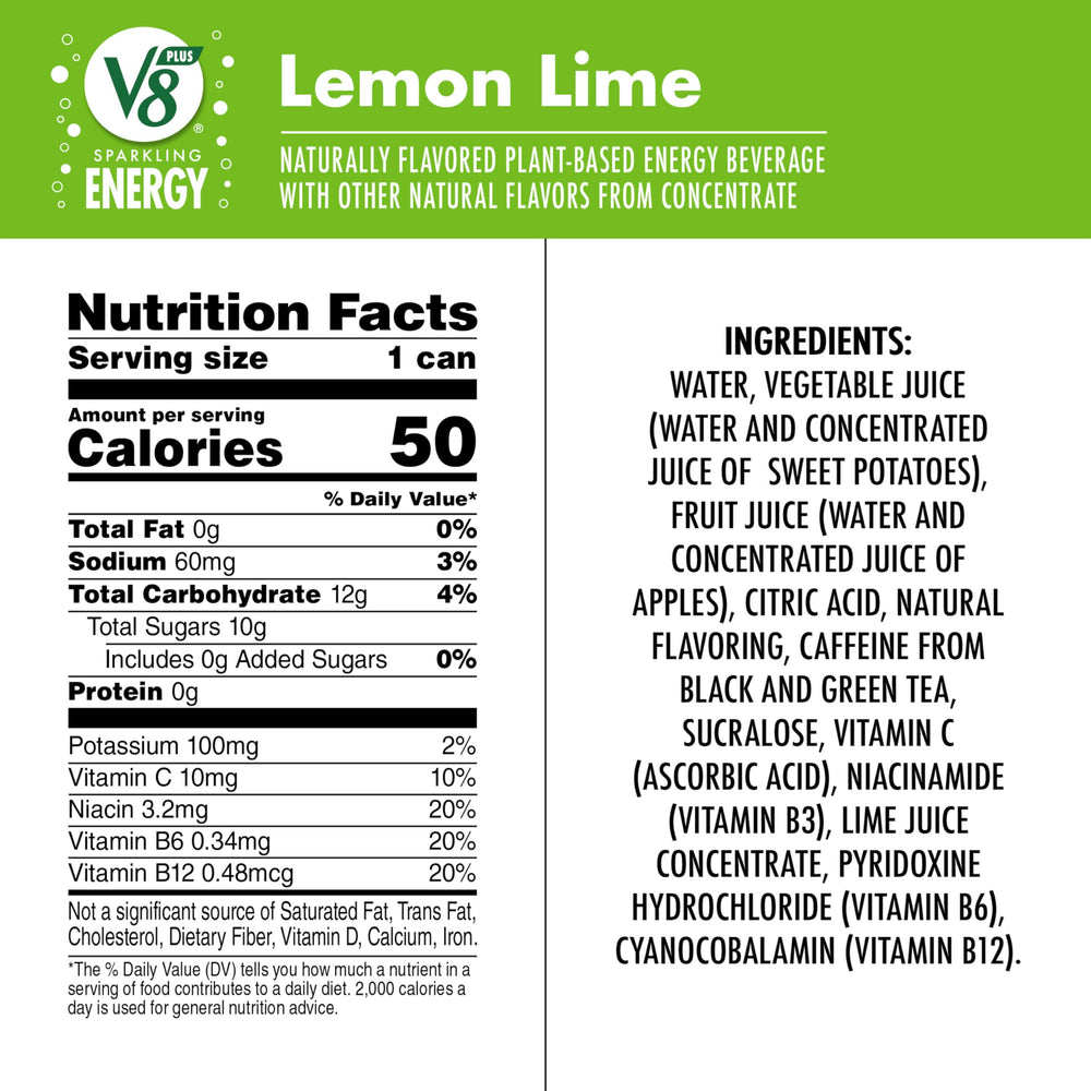 Close-up of V8 Energy Lemon Lime can showing label and vibrant color for on-the-go energy