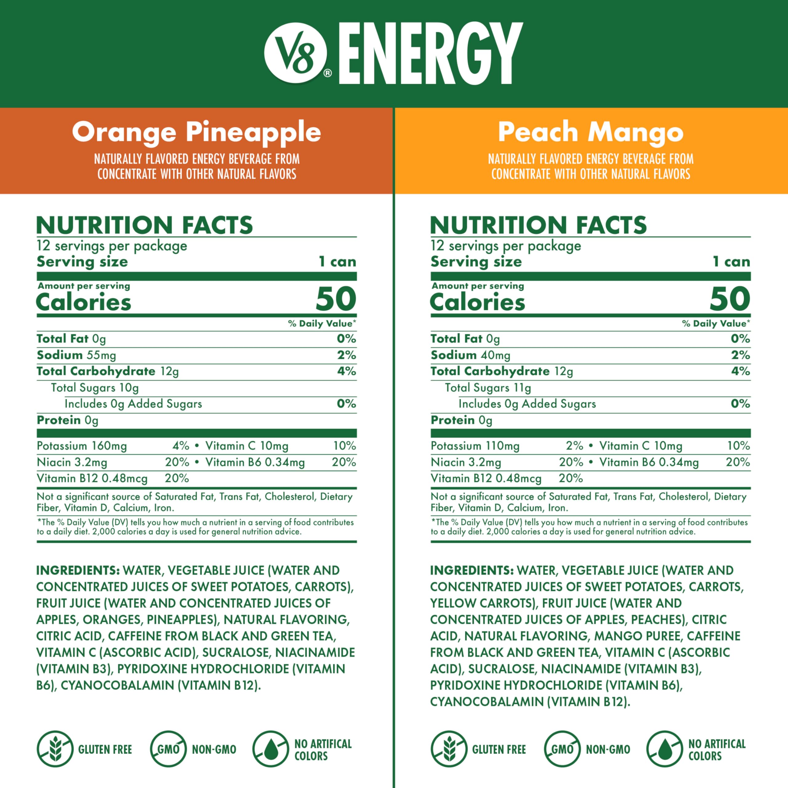 V8 Energy Orange Pineapple can with bright flavor and tea-based caffeine