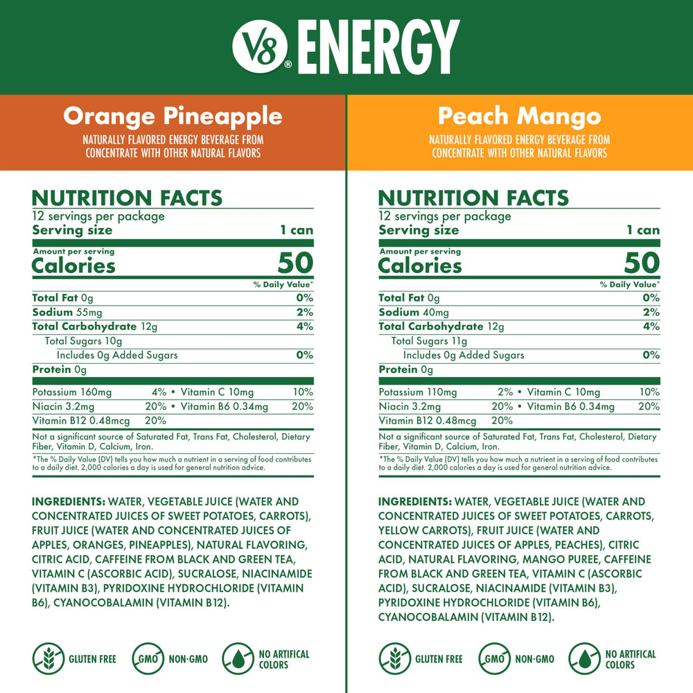 V8 Energy Orange Pineapple can with bright flavor and tea-based caffeine