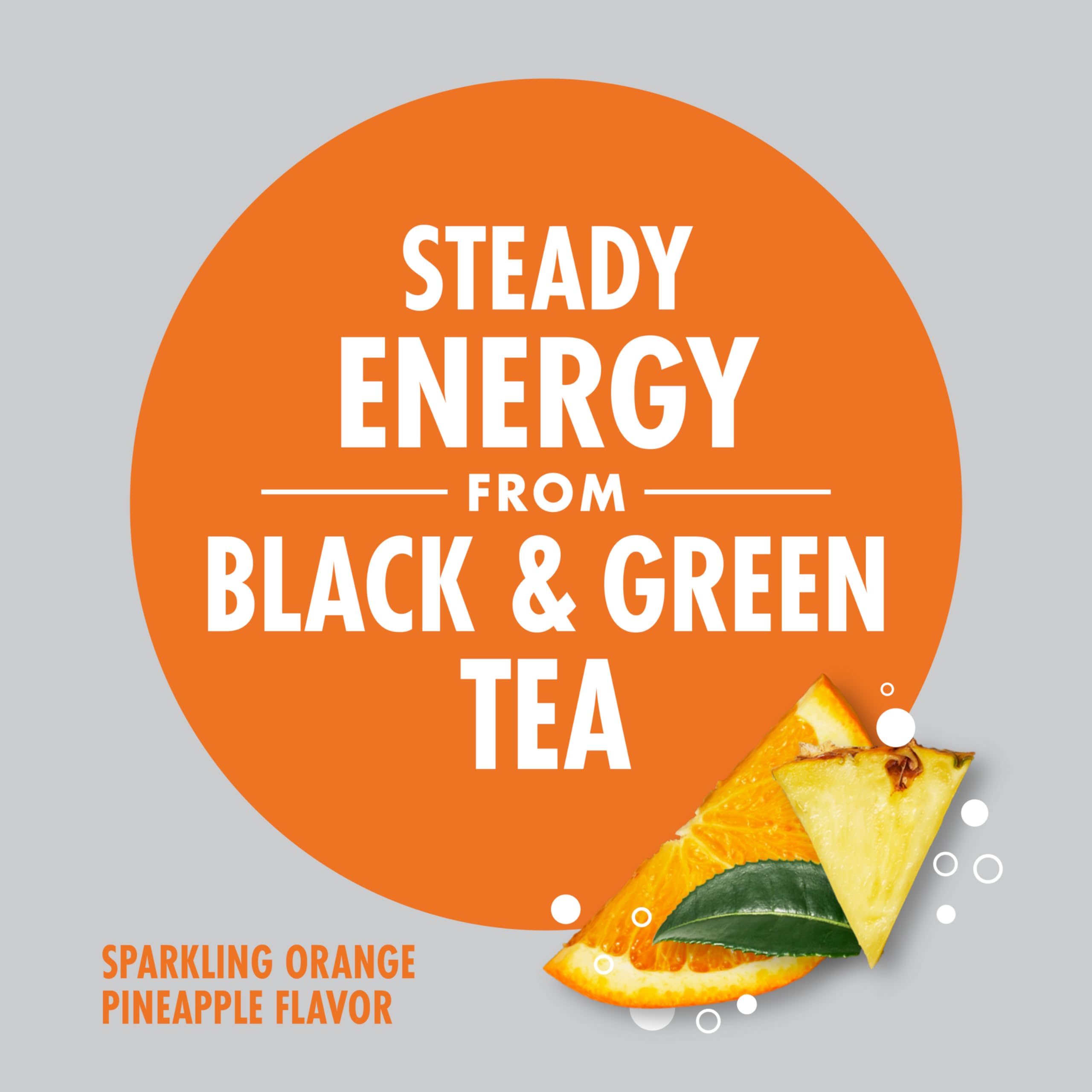 V8 +Energy ingredients label close-up communicates non-GMO and gluten-free attributes.