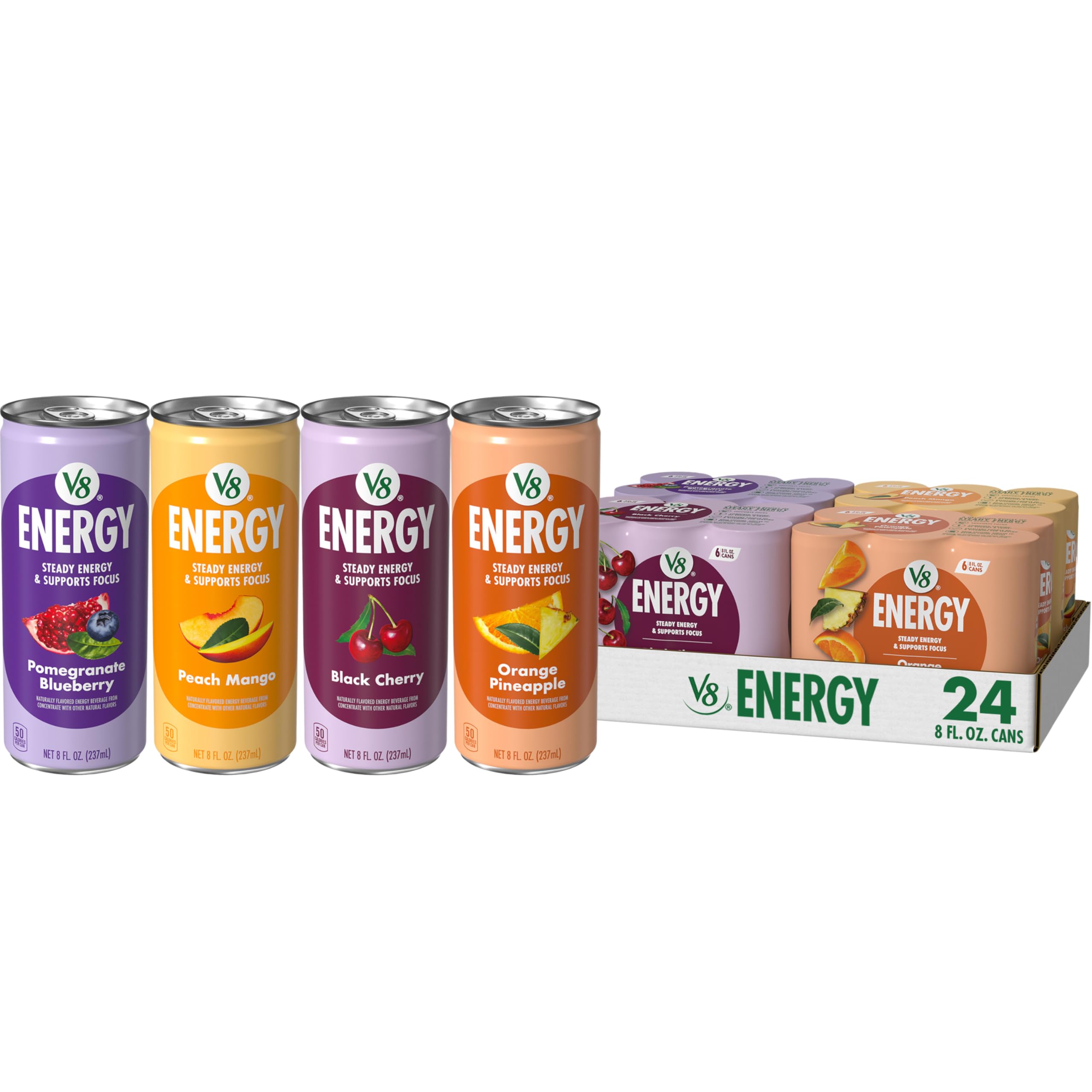 V8 +Energy Peach Mango can, a plant-powered pick-me-up for mornings