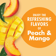 V8 Energy Peach Mango bottle label highlights caffeine and B vitamins for focus