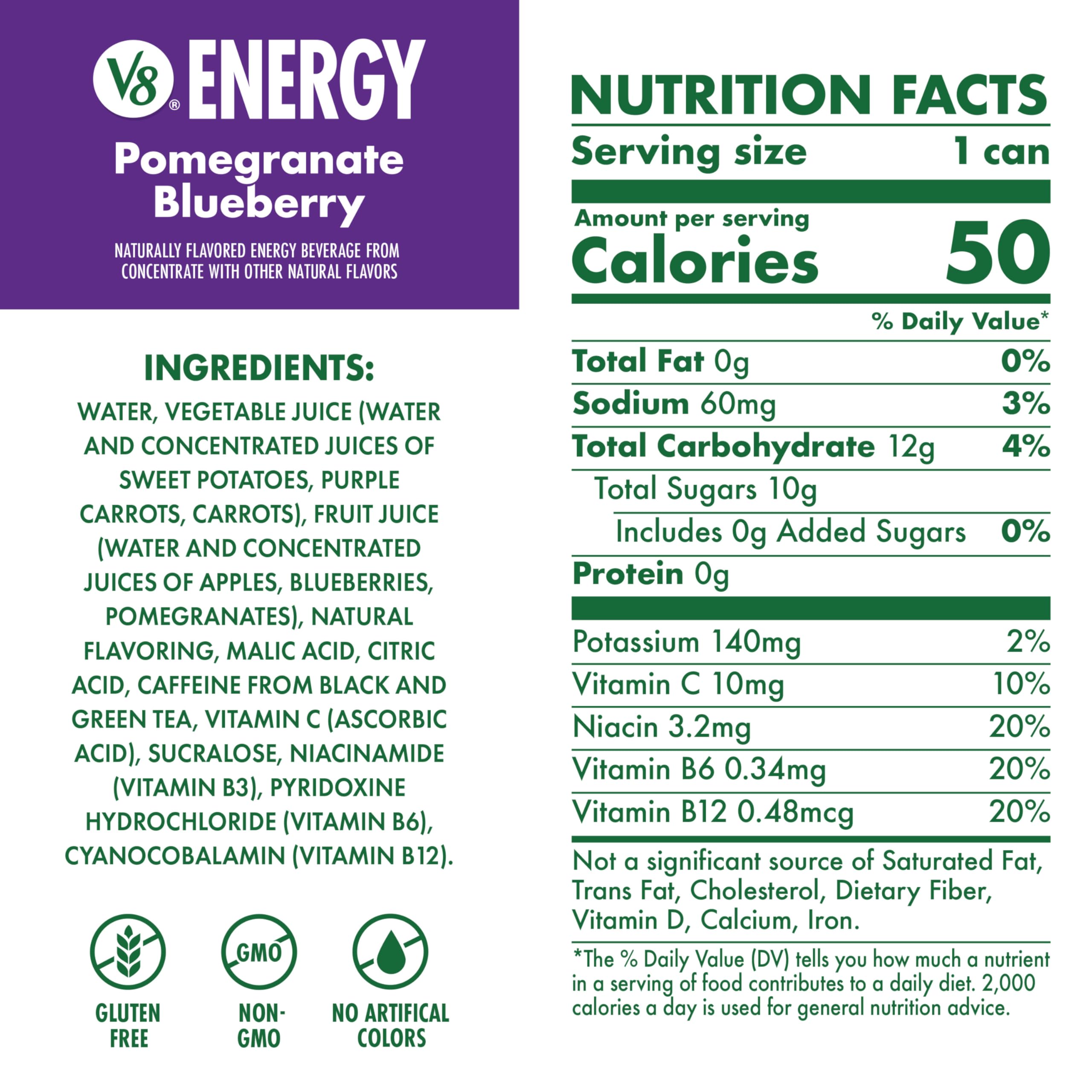 V8 Energy Pomegranate Blueberry can side view highlighting compact portability
