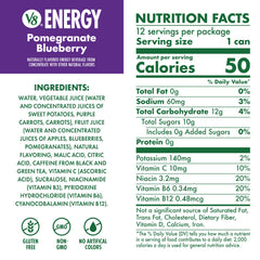 V8 Energy Pomegranate Blueberry can side view showing compact 8 oz size.