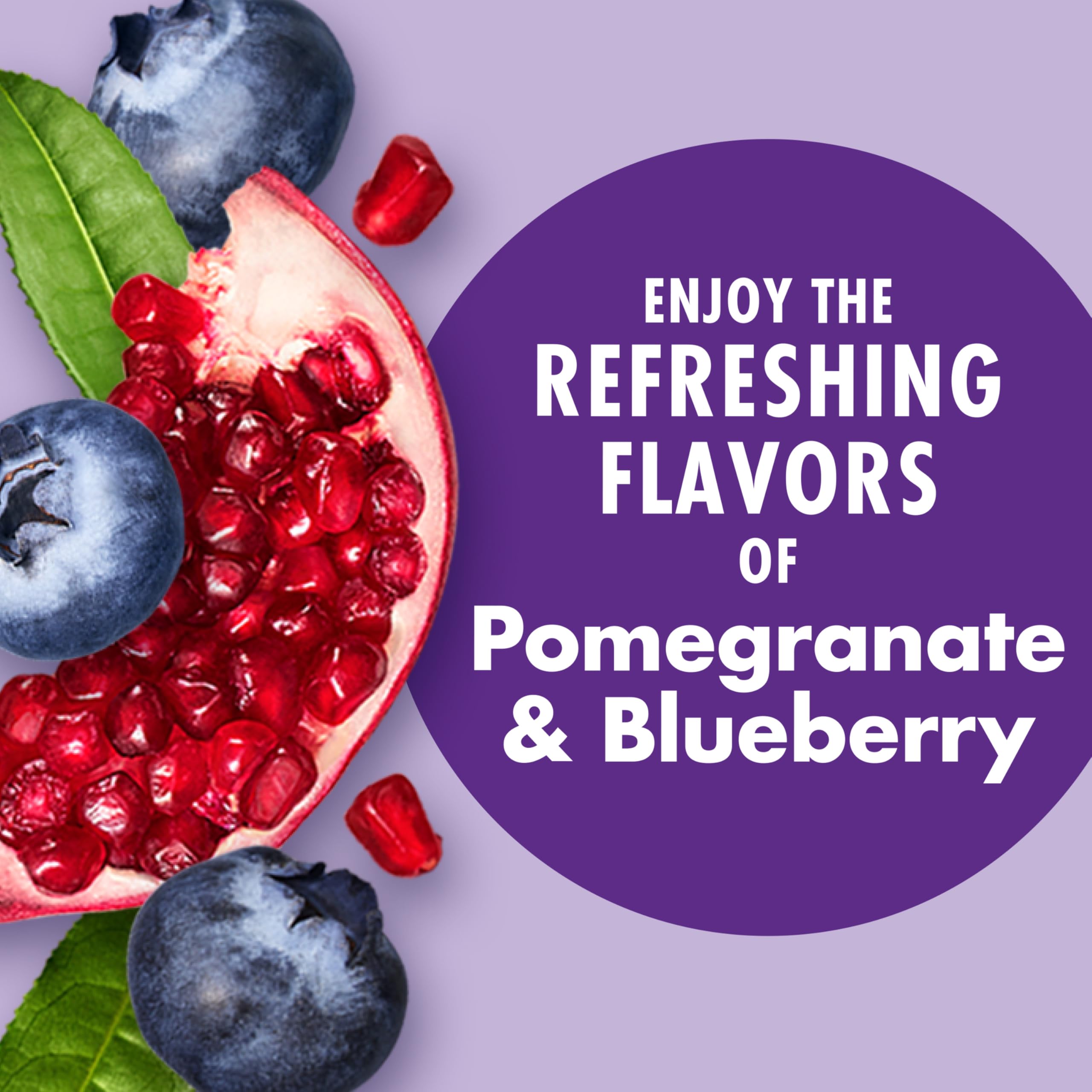V8 Energy Pomegranate Blueberry in glass with ice suggests mocktail-ready refreshment