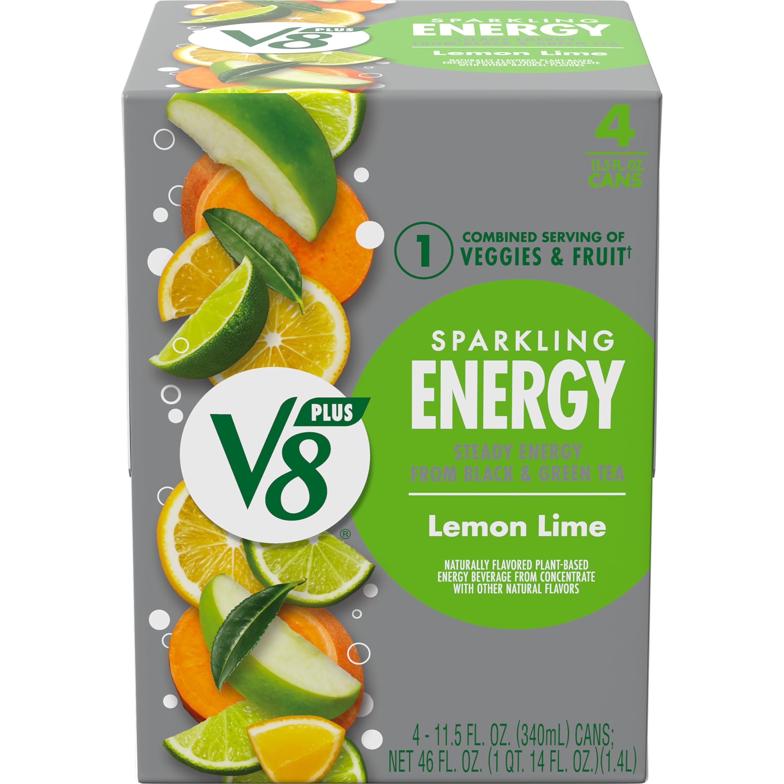 V8 +Energy Sparkling Lemon Lime can front view for a refreshing energy boost