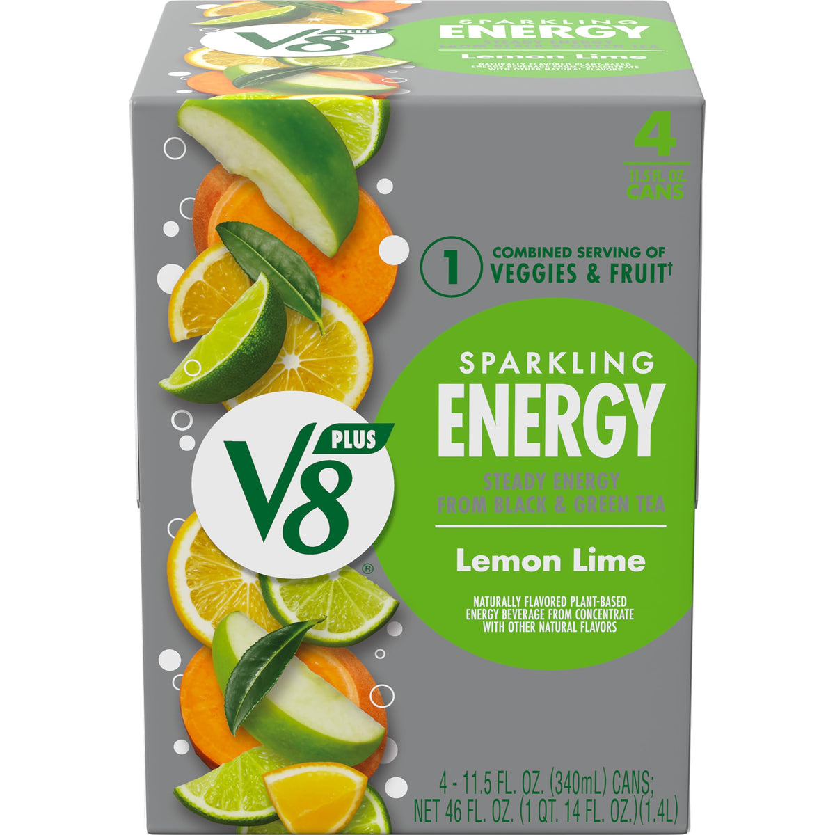 V8 +Energy Sparkling Lemon Lime can front view for a refreshing energy boost