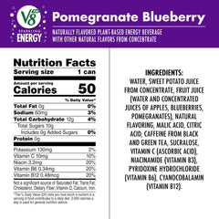 V8 +Energy sparkling can side panel showing gluten-free and non-GMO features