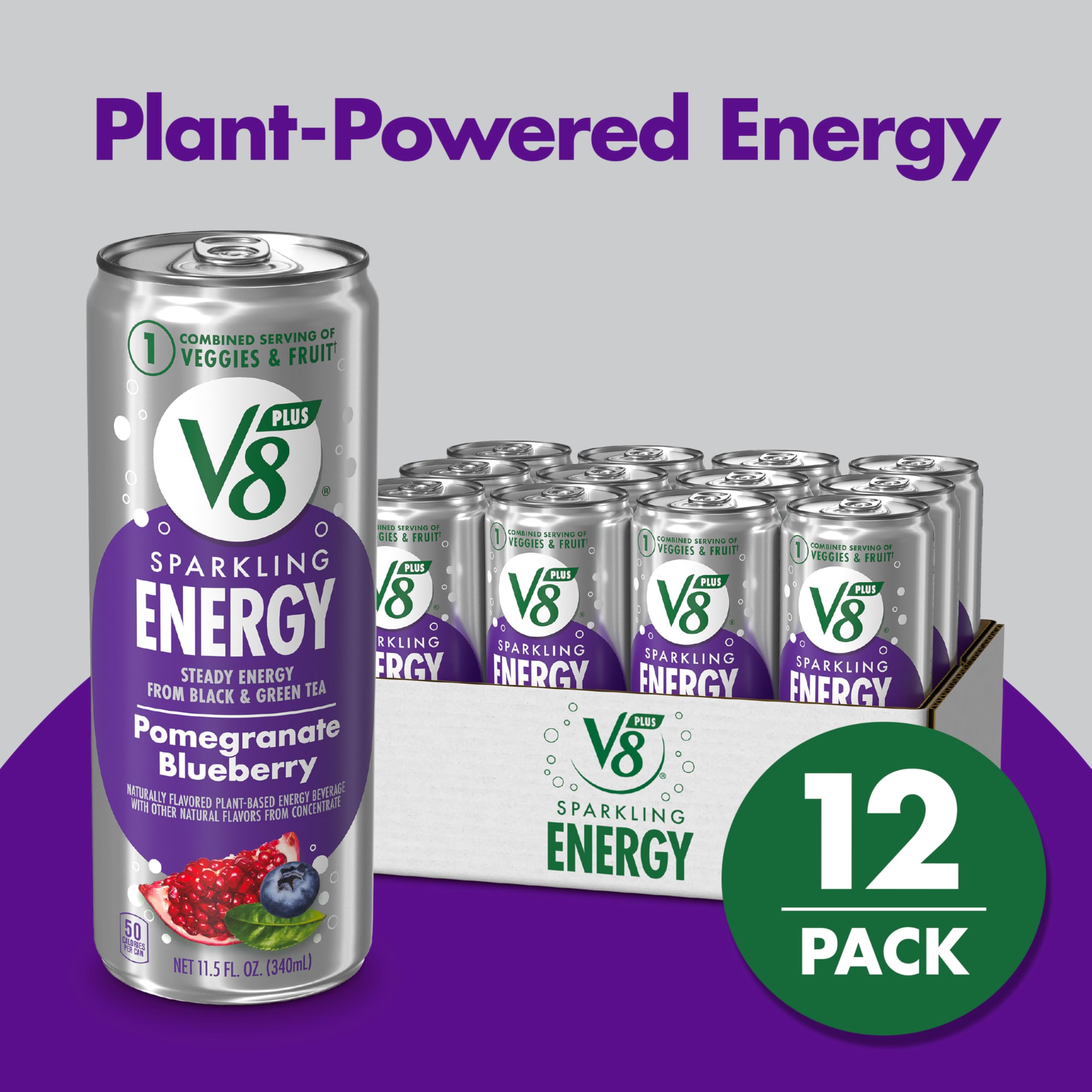 Pour shot of V8 +Energy Pomegranate Blueberry for a quick afternoon boost