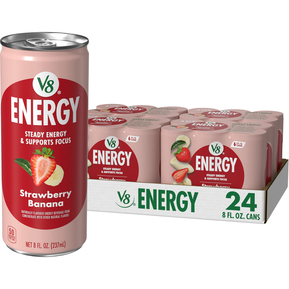 V8 Energy Strawberry Banana can front view for a flavorful quick pick-me-up