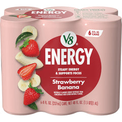 V8 +ENERGY strawberry banana can viewed from side for on-the-go energy