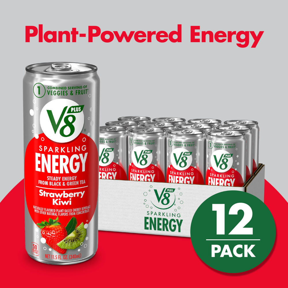 V8 +ENERGY Strawberry Kiwi bubbles pour reveals crisp, lightly sparkling refreshment during workouts.