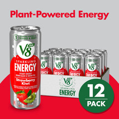 V8 +ENERGY Strawberry Kiwi bubbles pour reveals crisp, lightly sparkling refreshment during workouts.