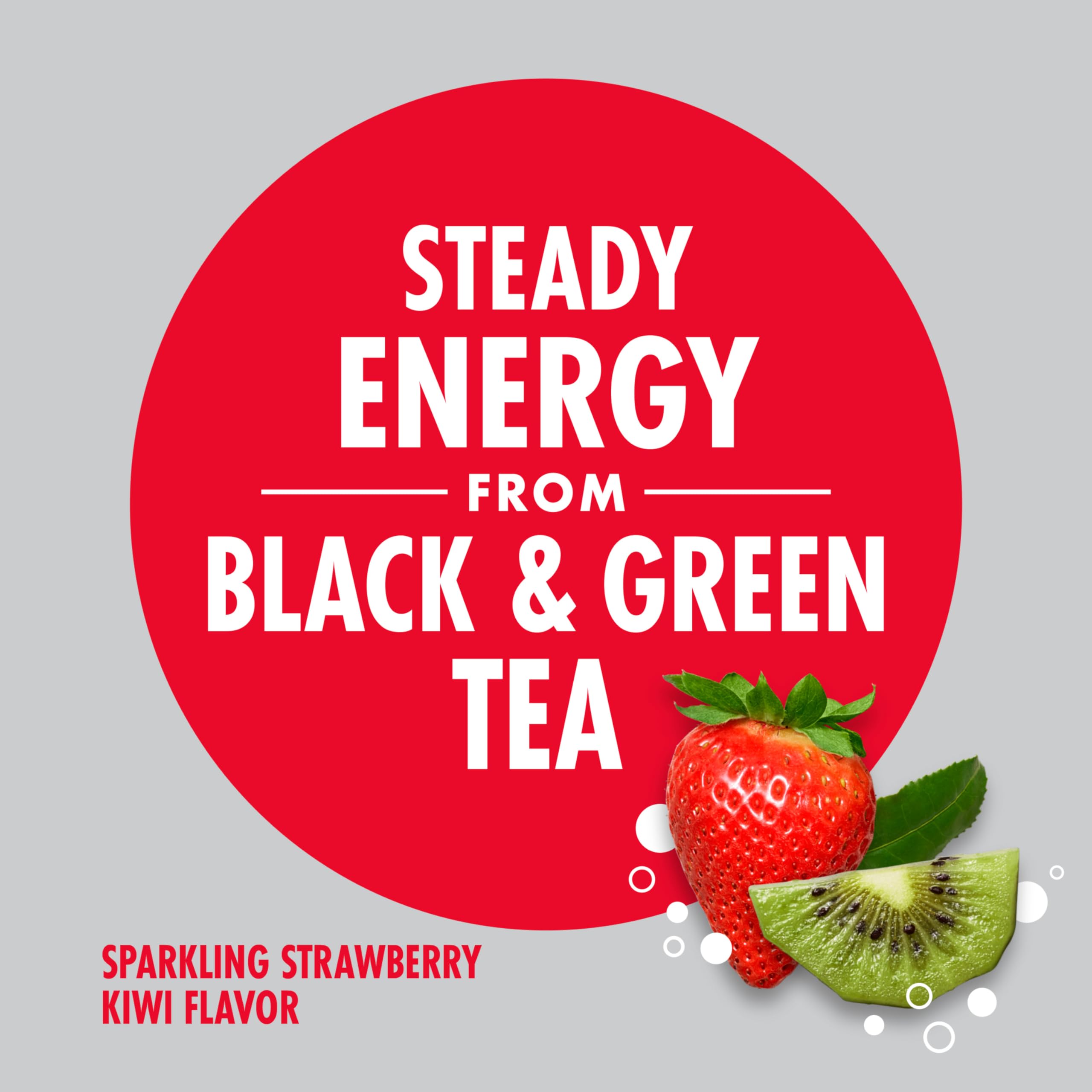 V8 +ENERGY Strawberry Kiwi ingredients splash showcases real fruit and vegetable juices.