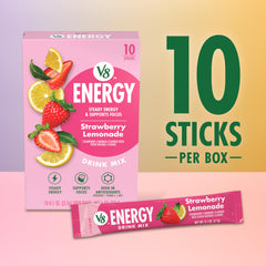 V8 Energy Strawberry Lemonade packet dissolving in water for quick refreshment